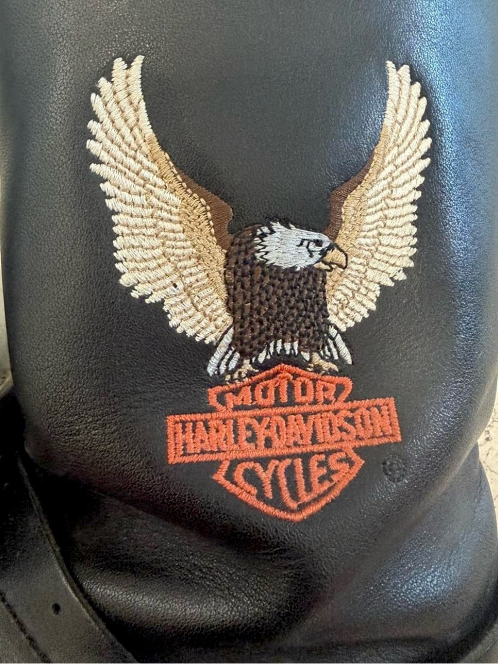 Vintage Harley-Davidson Black Leather Moto Boots with Eagle Patch Emblem - Picture 3 of 7